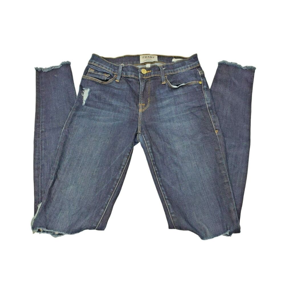 Frame‎ Womens 26 Blue Dark Wash Ripped Distressed Le Skinny De Jeanne Jeans